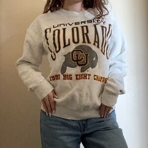 Vintage 90s University of Colorado Graphic Crewneck Sweater Sz L Grey